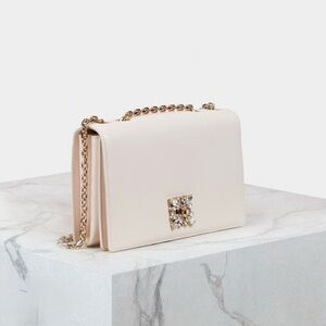 Roger Vivier Miss Vivier Crystal Strass Buckle Leather Bag - Cream/Off-White